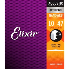 Elixir 11002 Acoustic 80/20 Bronze Extra Light NanoWeb 10-47 daju svetao i čist ton čiji životni vek je daleko duži nego kod običnih žica.